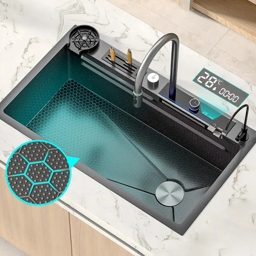 Waterfall Workstation Kitchen Sink Set With Digital Temperature